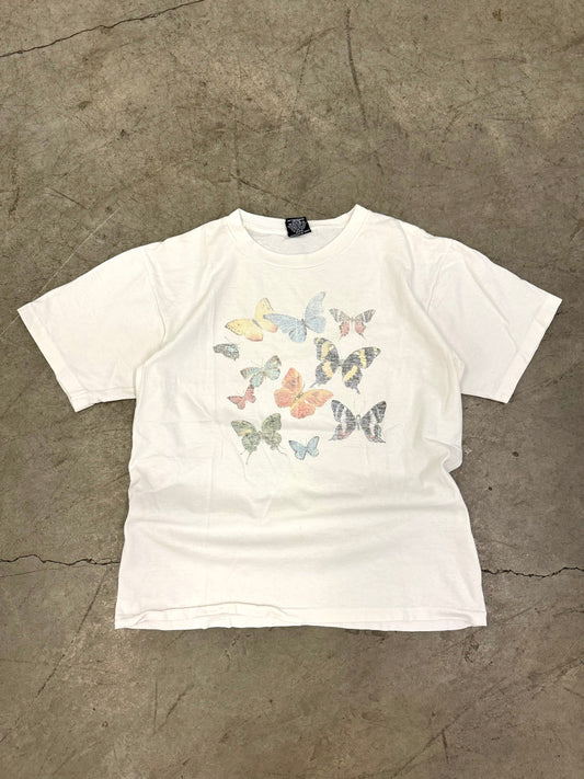 Vintage Faded Earth Tones Butterfly Graphic Tee (M)